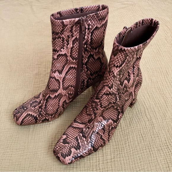 Steve Madden Harli Snake Print Block Heel Ankle Booties | 8 - Picture 3 of 10